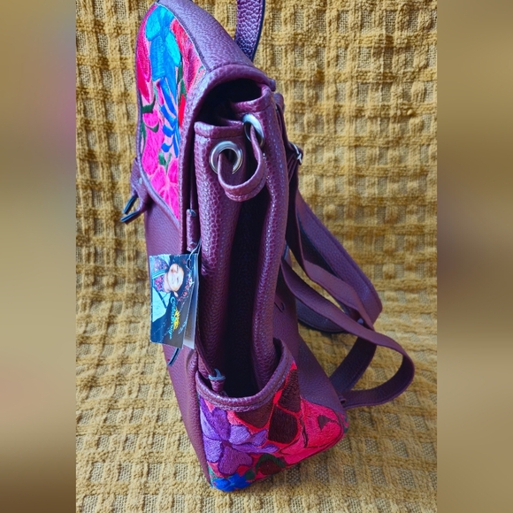 NWT-Costa Maya Burgundy Floral Embroidered Backpack - Picture 3 of 11